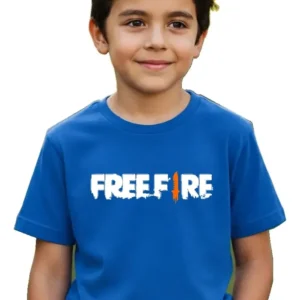 1 Camiseta Azul Manga Curta Preta Infantil Unissex Free Fire mlr