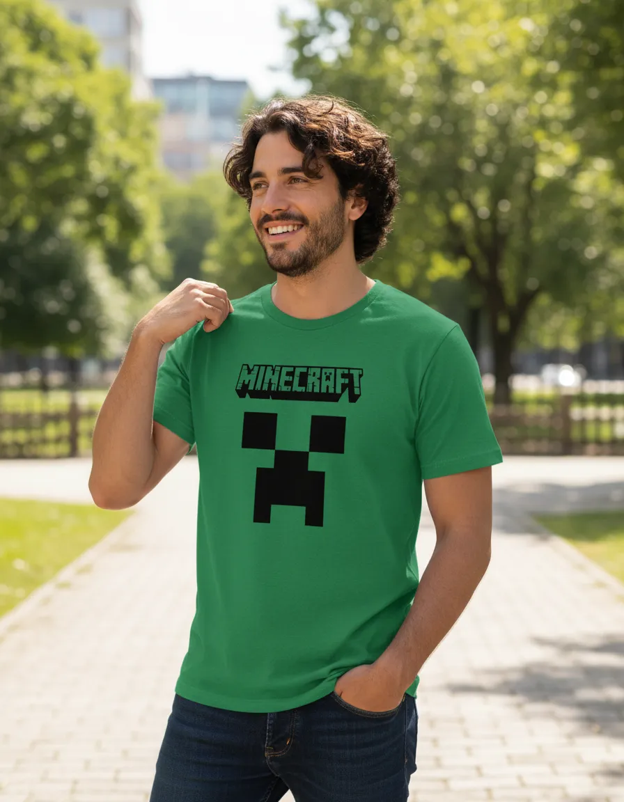Camiseta Green Manga Curta Adulto Unissex Verde Minecraft mlr