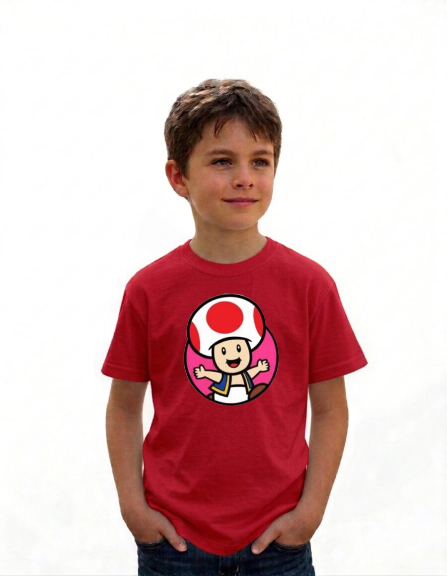 Camiseta Vermelha Toad Mario Bros Infantil mlc
