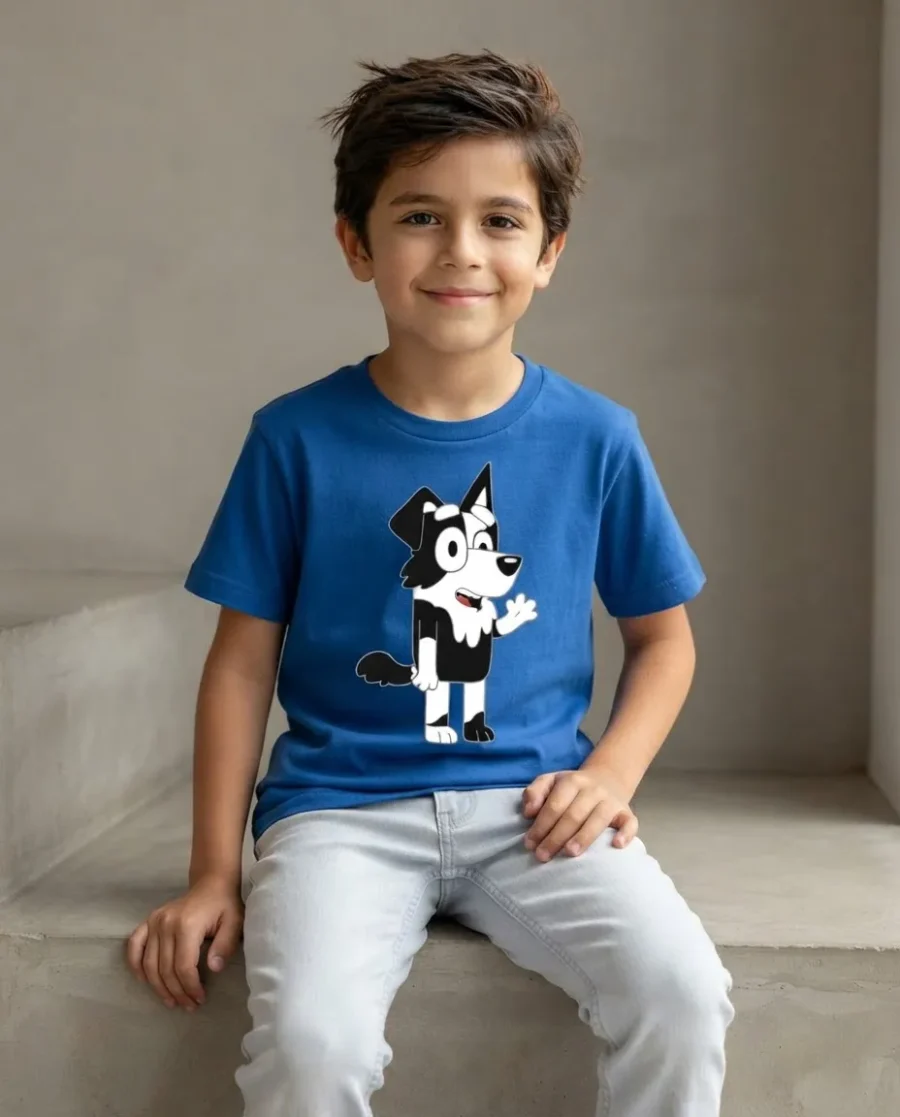 Camiseta Azul Manga Curta Infantil Bluey Mackenzie mlc