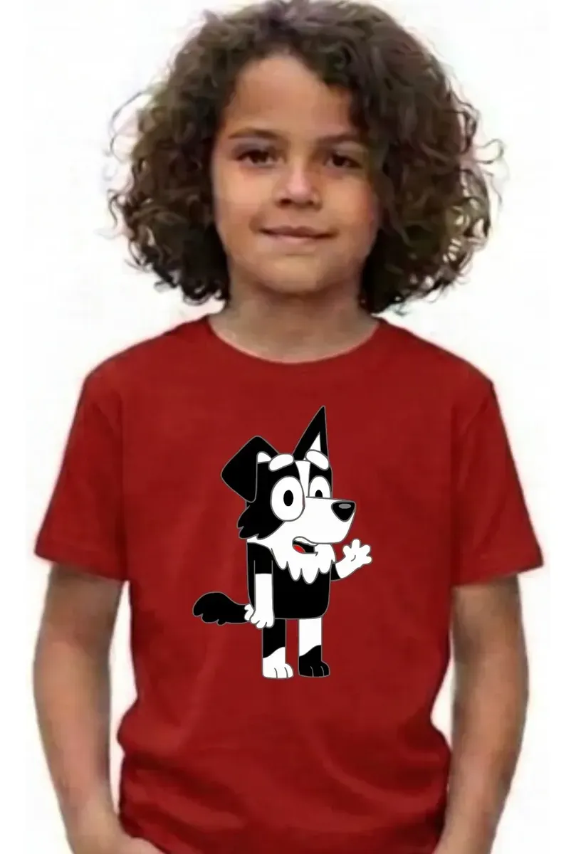 Camiseta Vermelha Manga Curta Infantil Bluey Mackenzie mlr