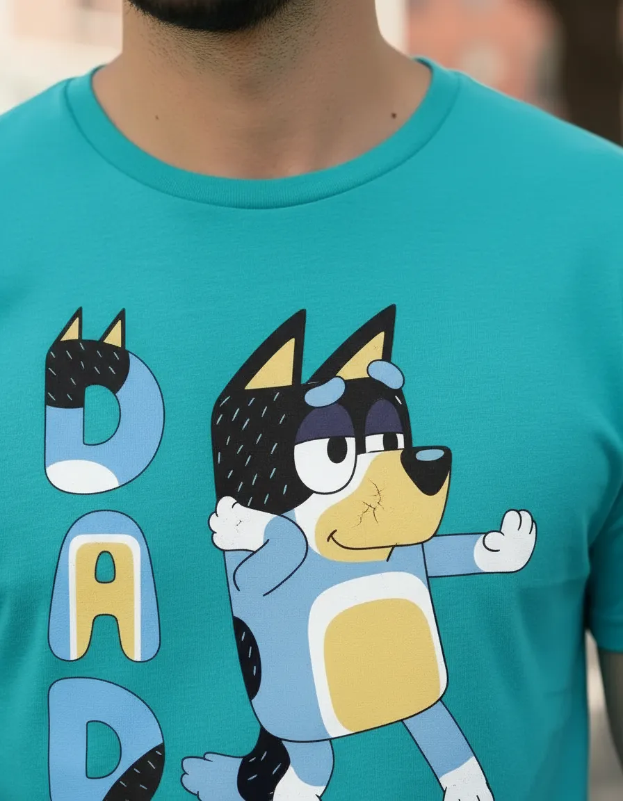 Camiseta Azul-turquesa Bluey Bandit Pai Dad Desenho Presente Dia Dos Pais mlr
