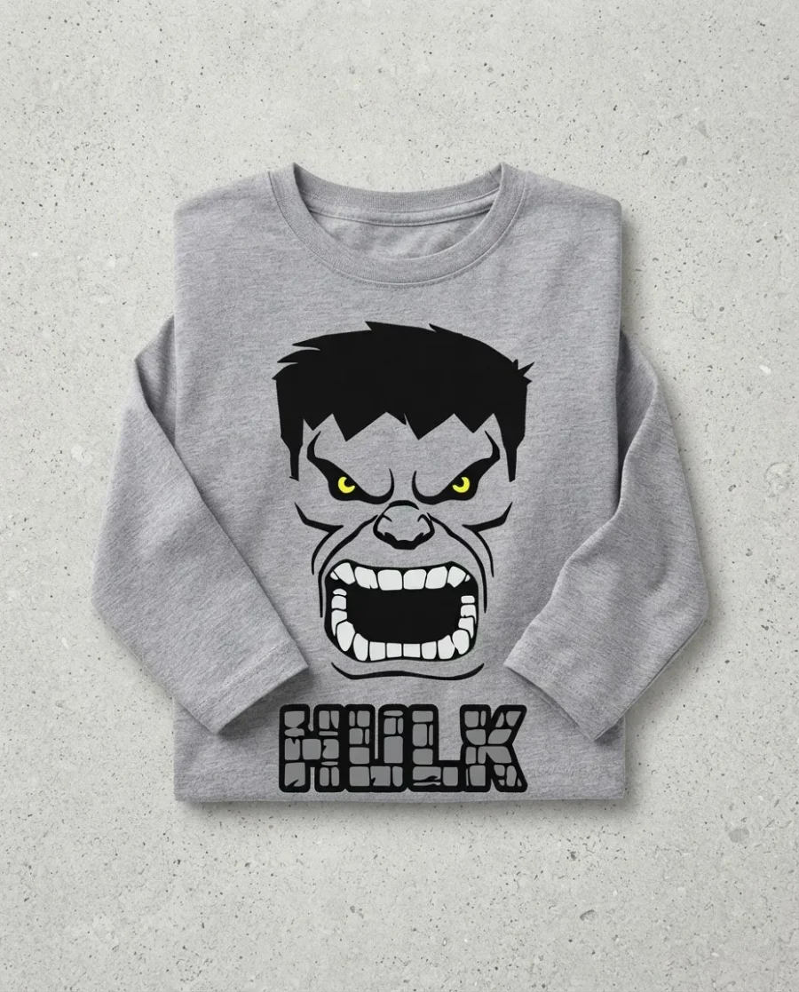 Camiseta Cinza Manga Comprida Longa Infantil Incrivel Hulk Verde mlc