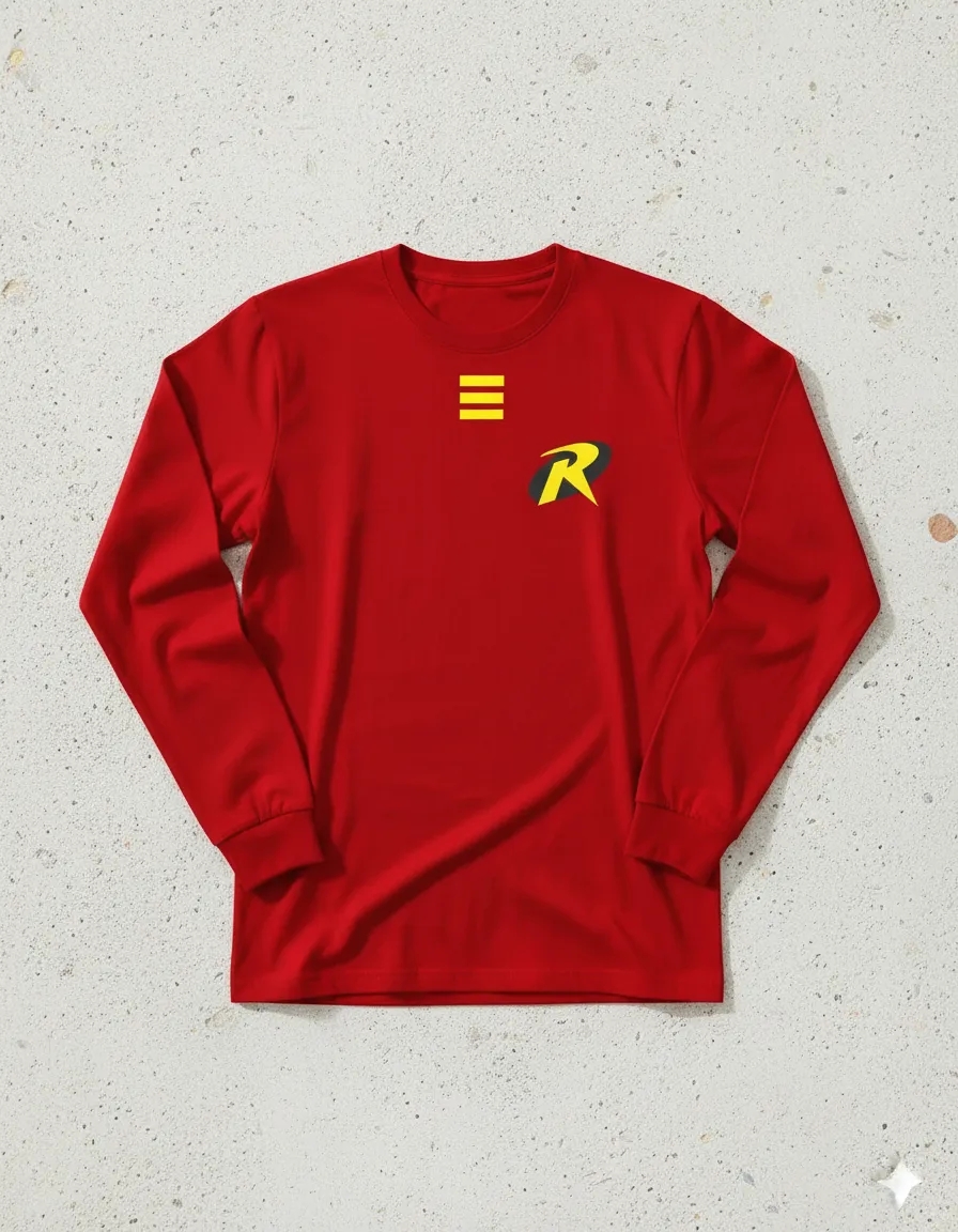 Camiseta Vermelha Manga Longa Adulto Unissex Robin Super Herói DC mlc