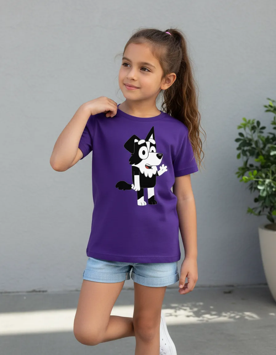 Camiseta Roxa Manga Curta Infantil Bluey Mackenzie mlc