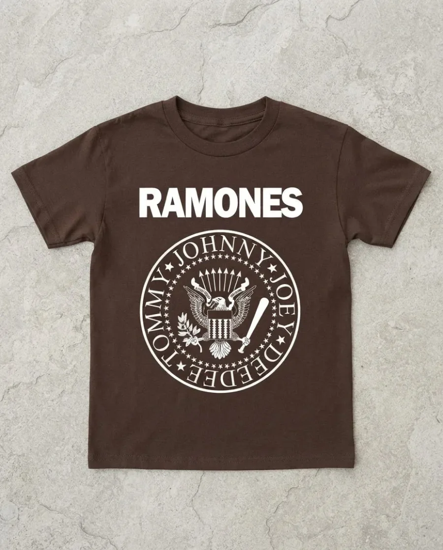 Camiseta Marrom Infantil Unissex Banda Ramones T-shirt Premium mlc