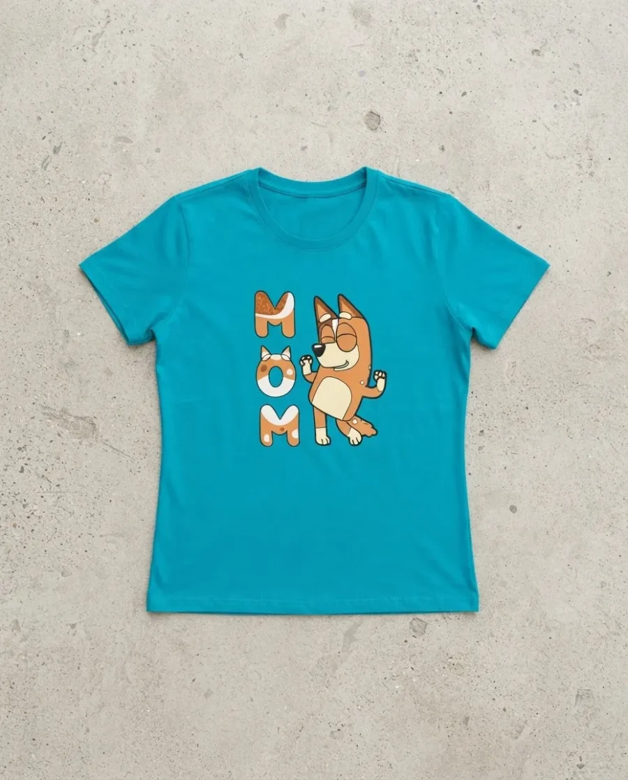 Camiseta Azul Turquesa Bluey Personagem Chilli Mãe Presente mlr