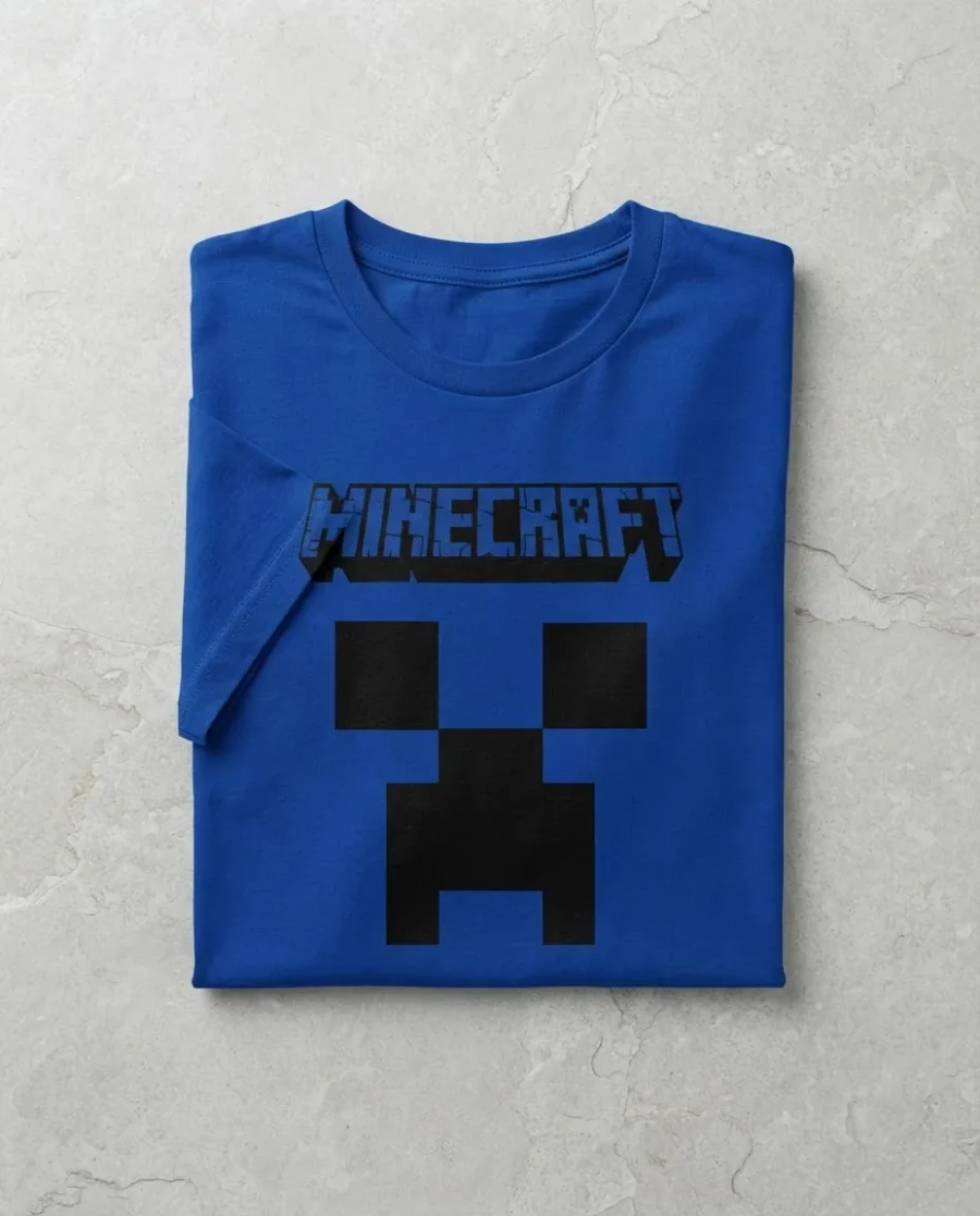 Camiseta Azul Manga Curta Baby Look Feminina Preta Minecraft mlr