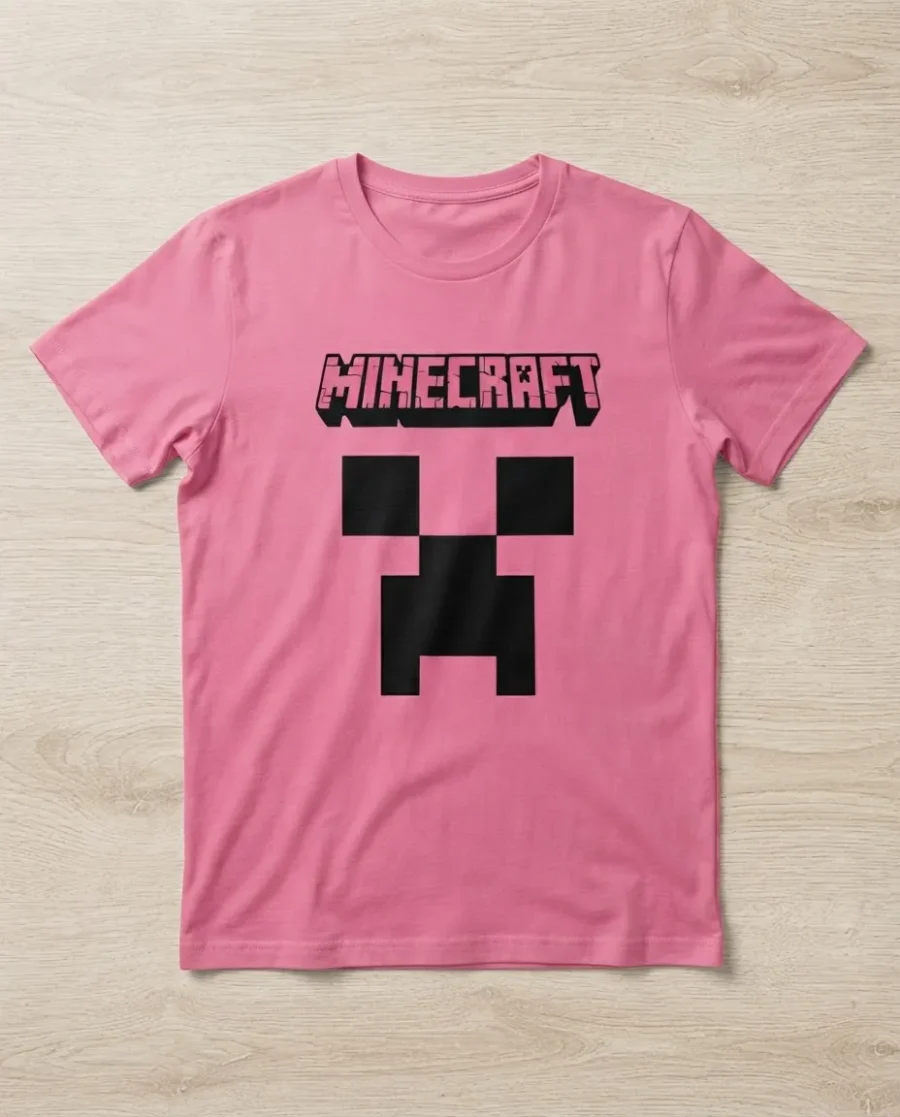 Camiseta Rosa Manga Curta Baby Look Feminina Azulroyal Minecraft mlc