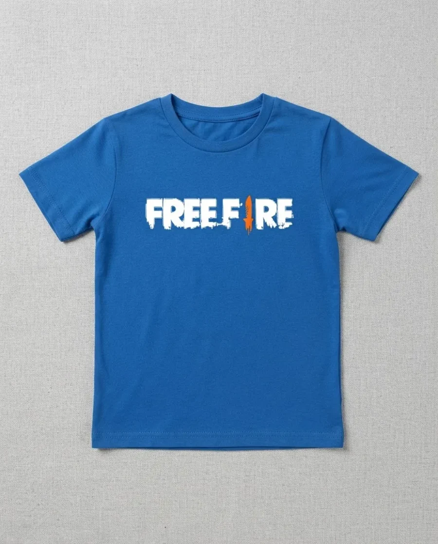 Camiseta Azul Manga Curta Preta Infantil Unissex Free Fire mlr