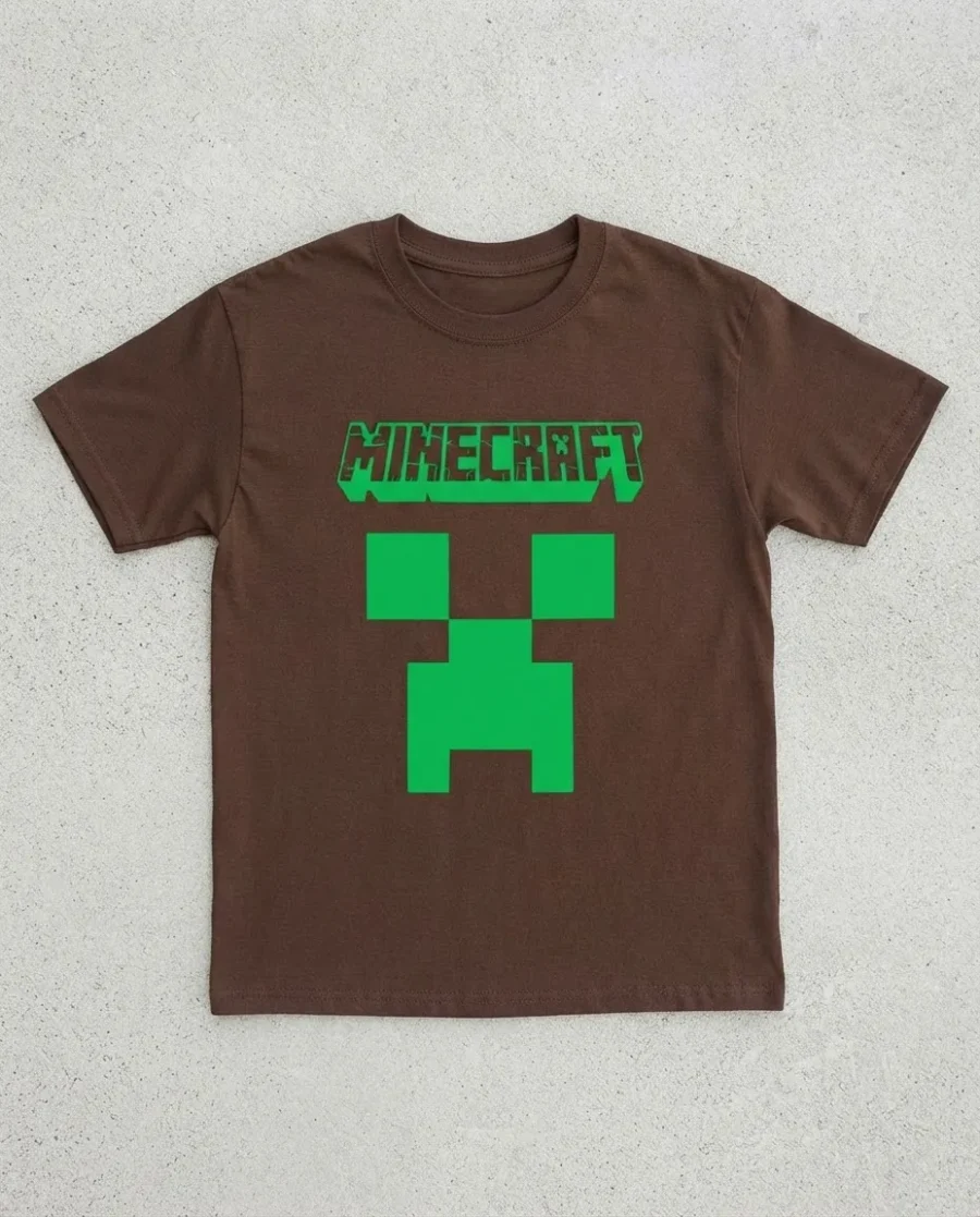 Camiseta Marrom Infantil Minecraft Creeper mlc