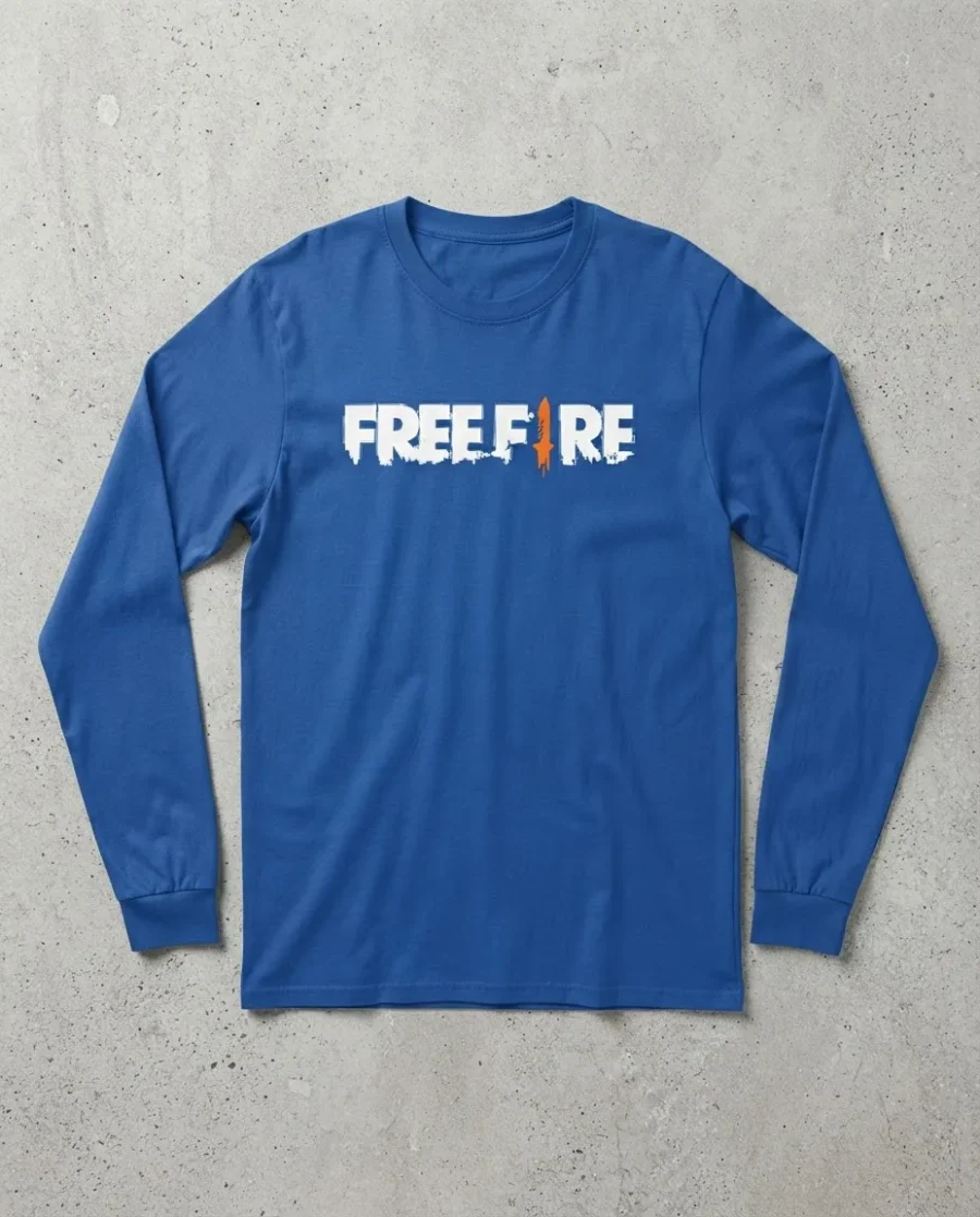 Camiseta Azul Manga Comprida Baby Look Feminina Free Fire Amarela mlc