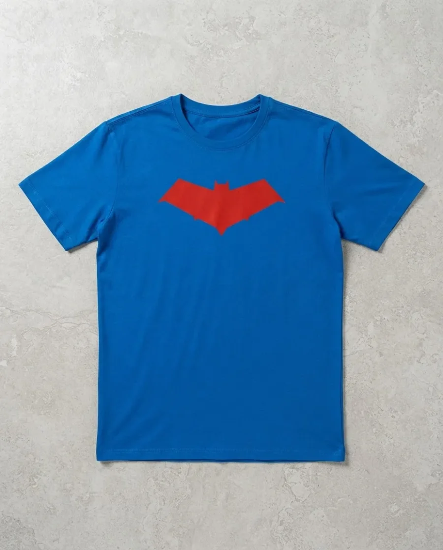 Camiseta Azul Ss Adulto Capuz Vermelho mlc