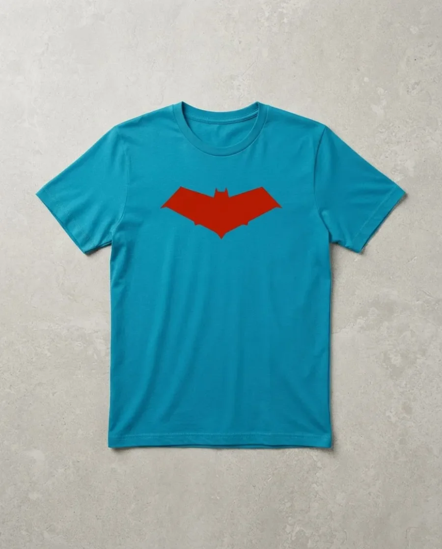 Camiseta Azul Turqueza Ss Adulto Capuz Vermelho mlr