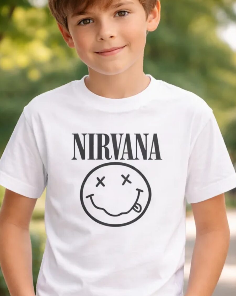Camiseta Branca Infantil Unissex Nirvana mlc