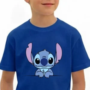 2 Camiseta Azul Royal Infantil Unissex Stitch mlc