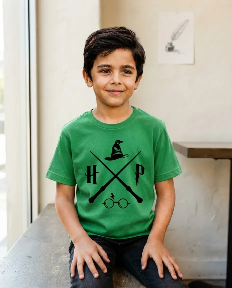 2 Camiseta Verde Infantil Unissex Harry Potter mlc