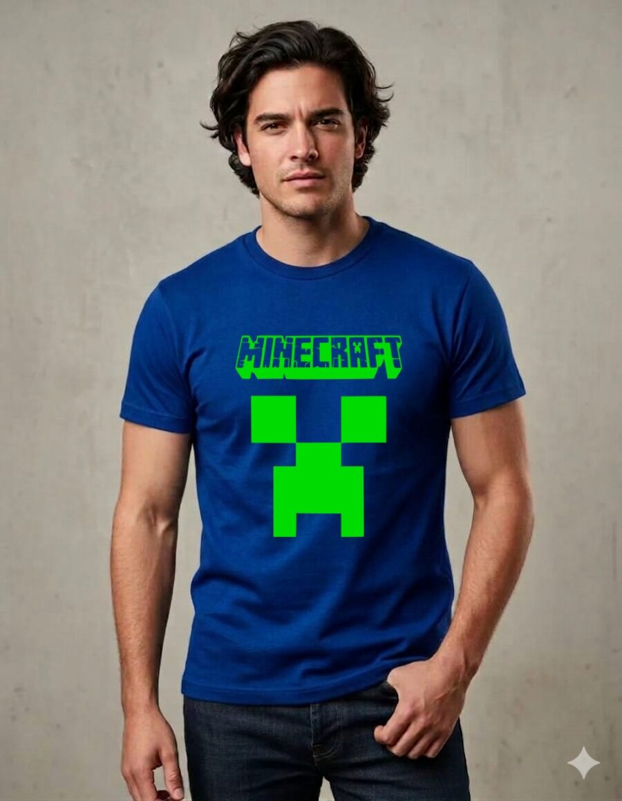 Camiseta Azul Ss Adulto Minecraft mlr