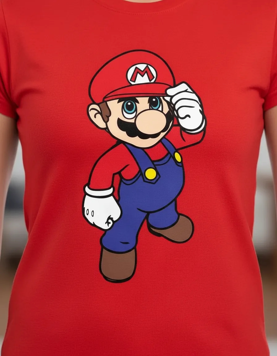 Camiseta Vermelha Feminina Baby Look Mario Bros Mod 2 mlc