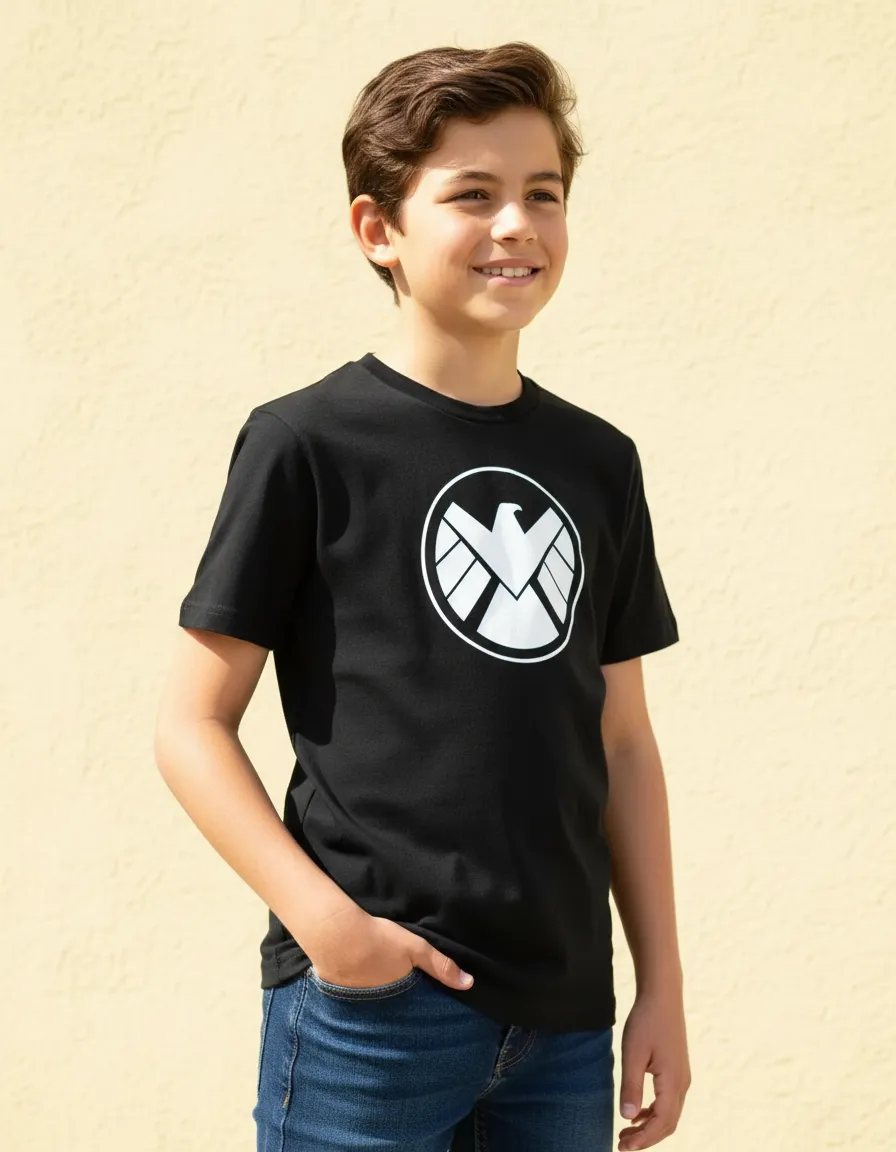 Camiseta Preta Infantil Unissex Shield mlc