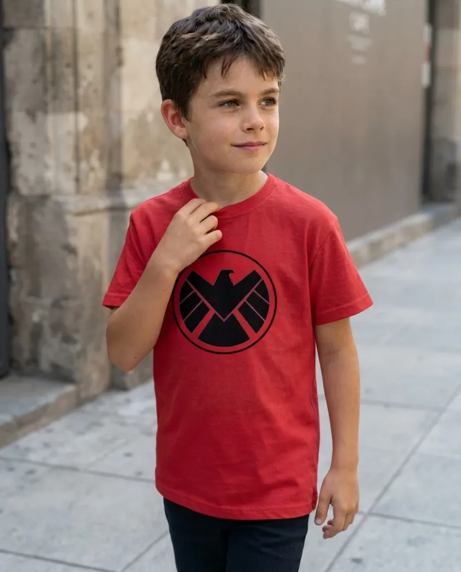 Camiseta Vermelha Infantil Unissex Shield mlc