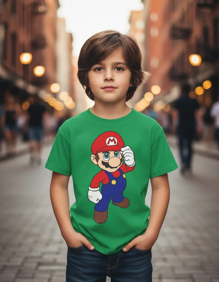 2 Camiseta Verde Infantil Unissex Super Mario Bros Mod 2 mlr