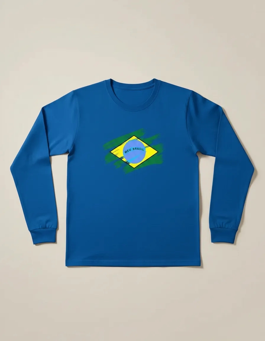 Camiseta Baby Look Manga Longa Azul Copa ( Meu Brasil ) mlc