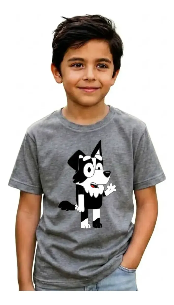 Camiseta Cinza Manga Curta Infantil Bluey Mackenzie mlr