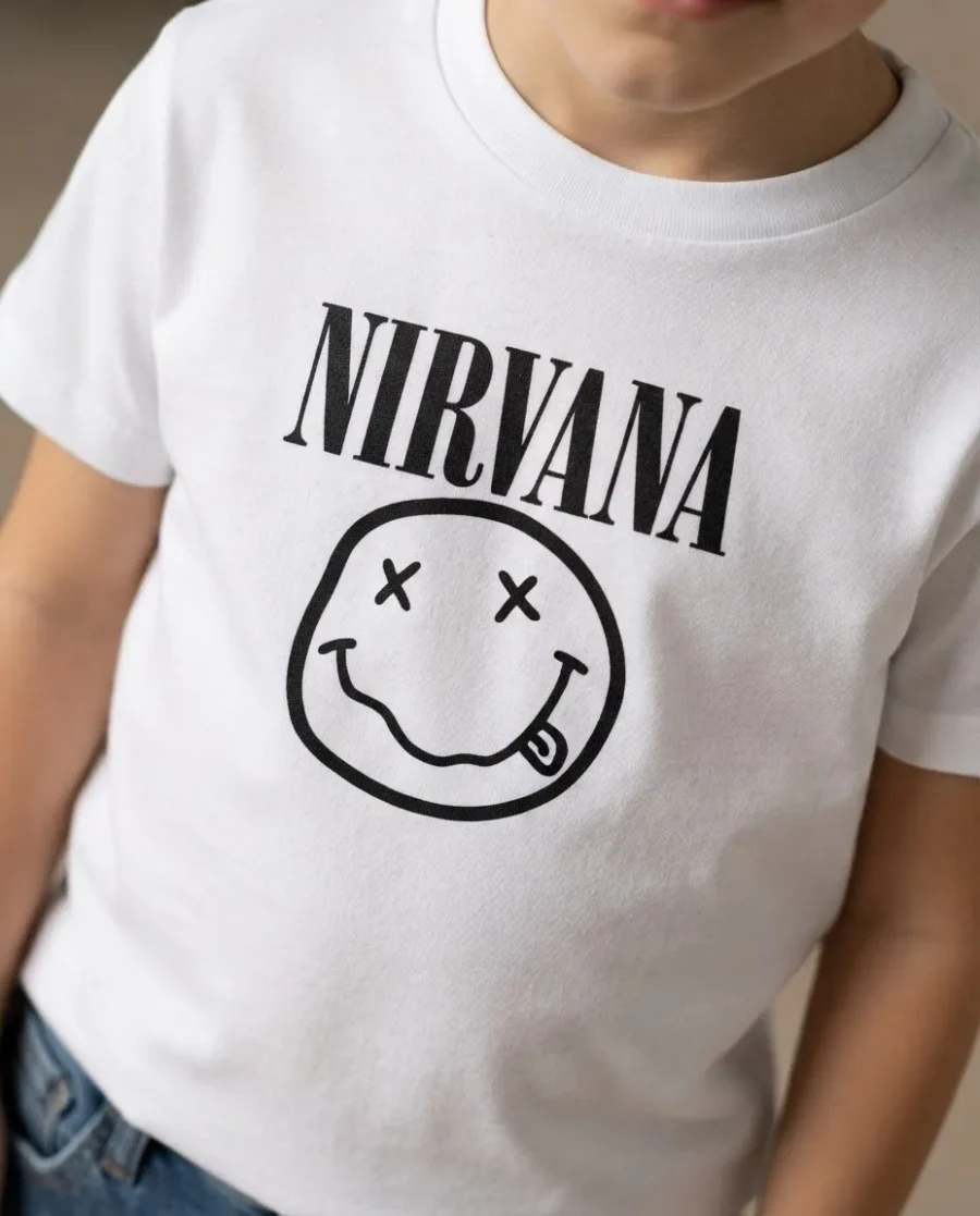 Camiseta Branca Infantil Unissex Nirvana mlc