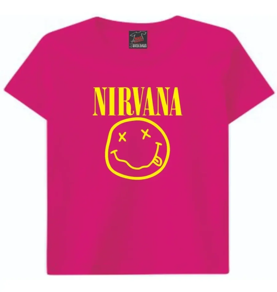 Camiseta Rosa Infantil Unissex Nirvana mlc