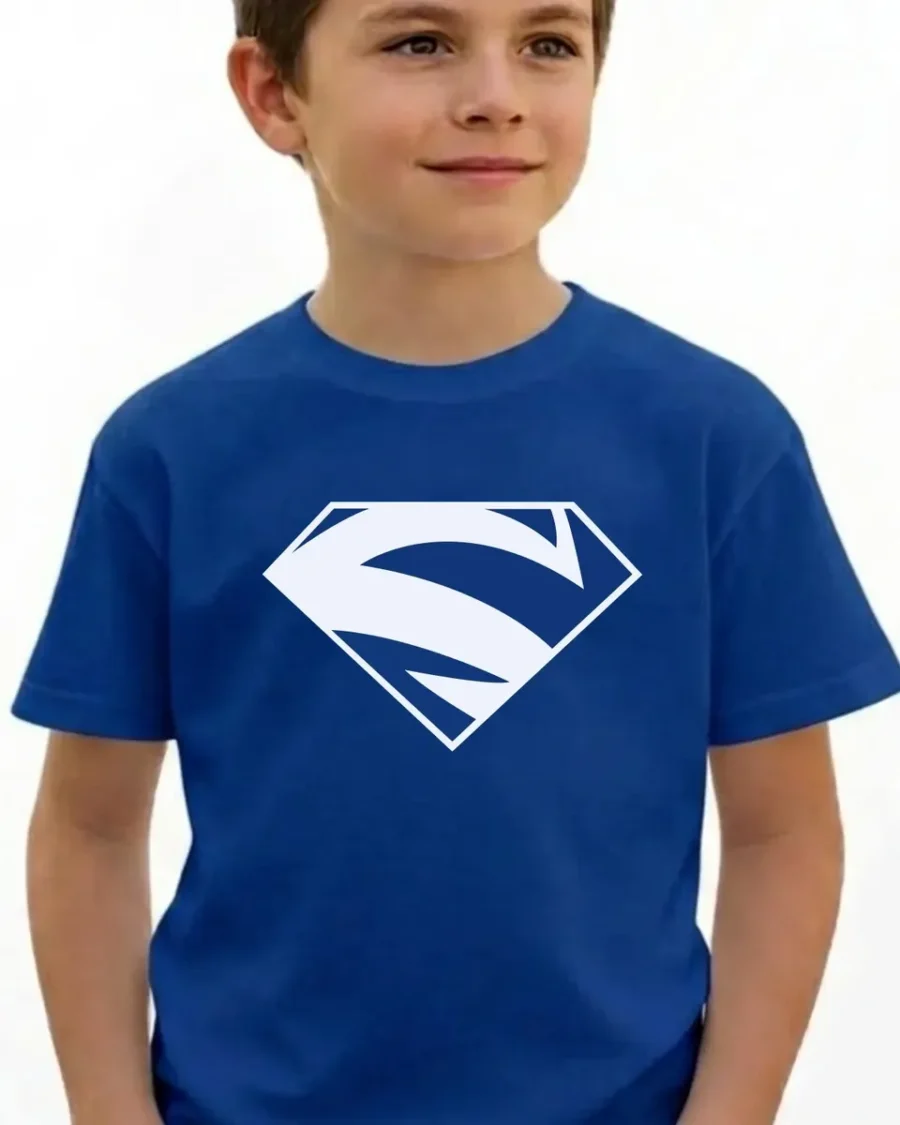 Camiseta Azul Infantil Unissex Super Homem Elétrico mlc