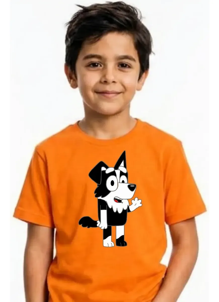 Camiseta Laranja Manga Curta Infantil Bluey Mackenzie mlc