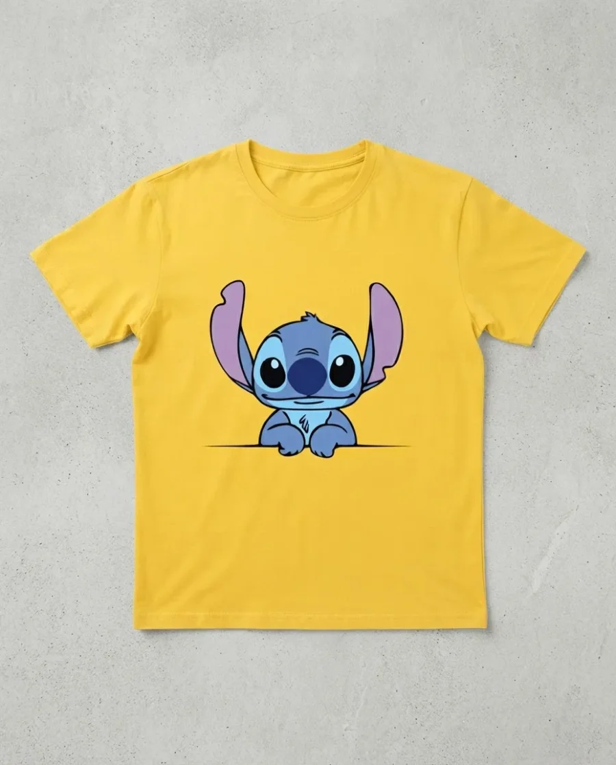 Camiseta Amarela Infantil Unissex Stitch mlc