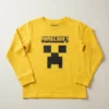 Camiseta Amarela Manga Longa Infantil Unissex Minecraft Creeper mlr