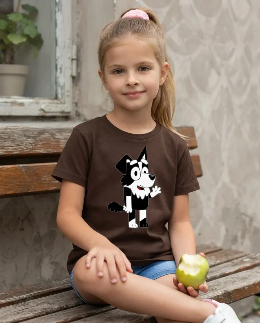 Camiseta Marrom Manga Curta Infantil Bluey Mackenzie mlr