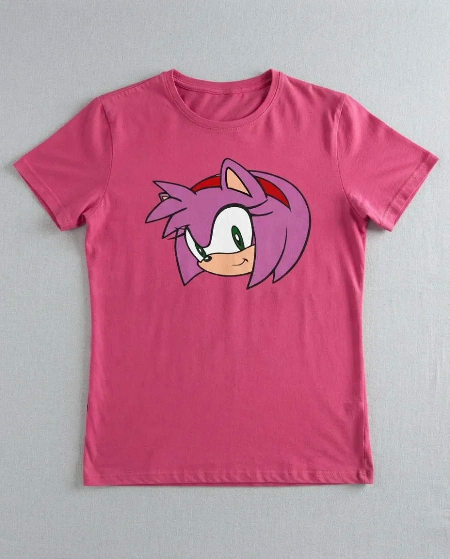 Camiseta Rosa Baby Look Feminina Amy Rose Sonic mlc