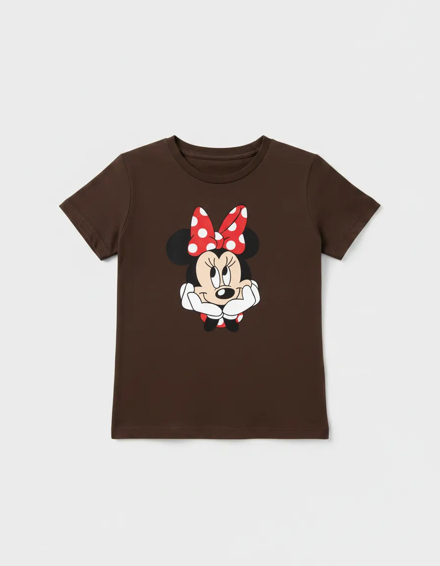 2 Camiseta Manga Curta Marrom Infantil Unissex Minnie Mouse mlc