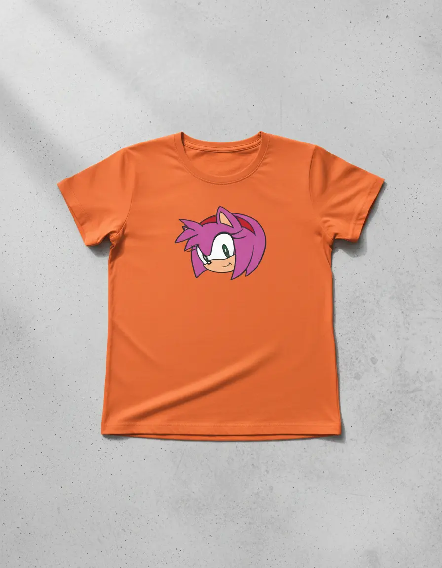 Camiseta Laranja Adulto Baby Look Feminina Amy Rose Sonic mlc