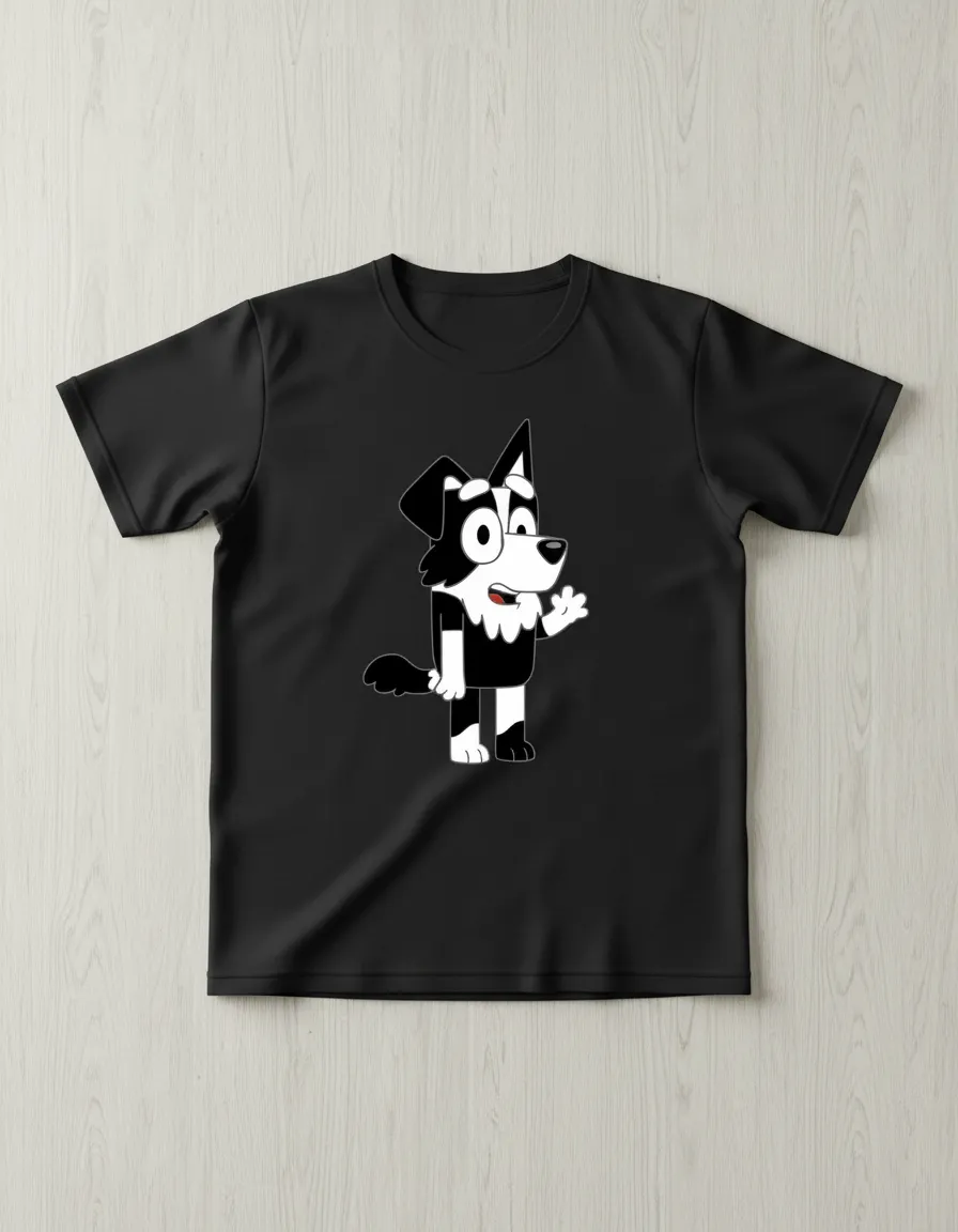 Camiseta Preta Manga Curta Infantil Bluey Mackenzie mlc