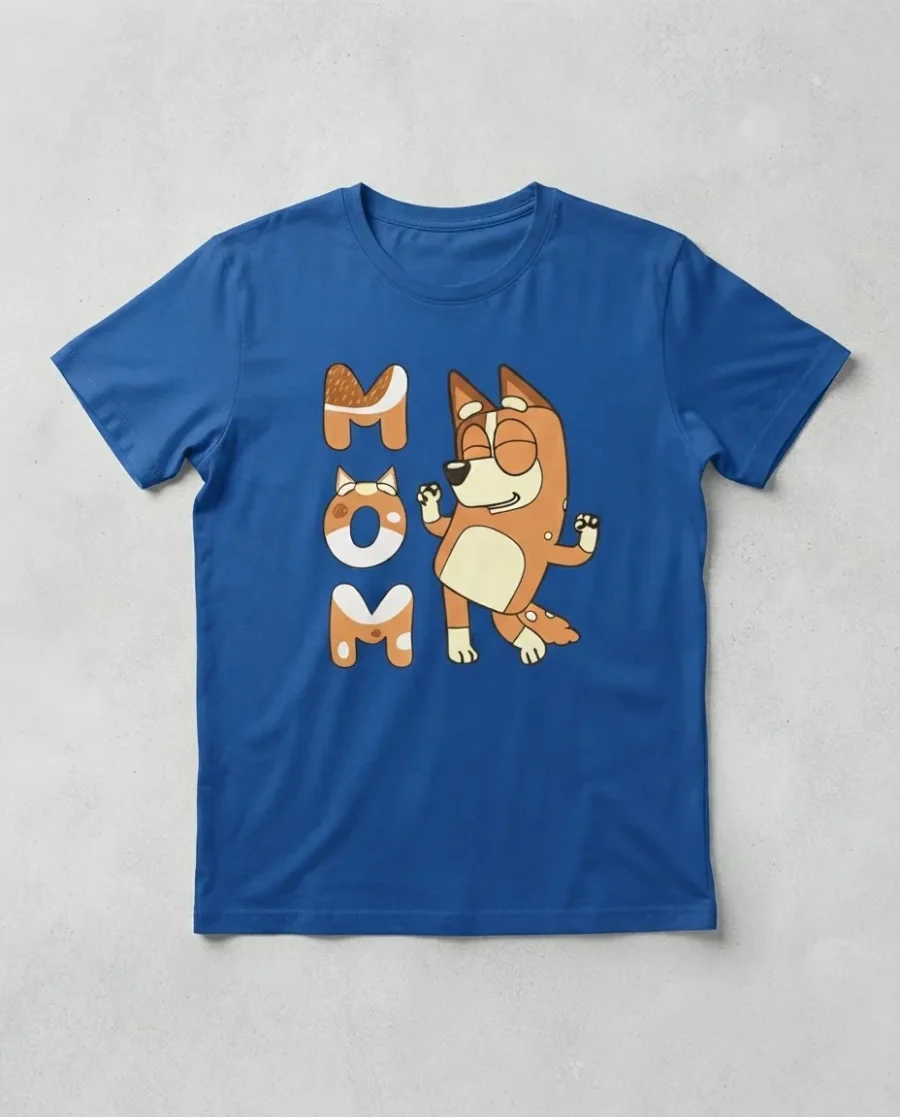 Camiseta Azul Baby Look Feminina Bluey Mãe mlr