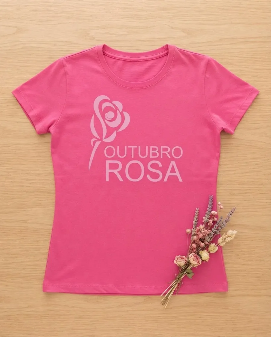 Camiseta Rosa Logo Rosa Baby Look Feminina Outubro Rosa mlc
