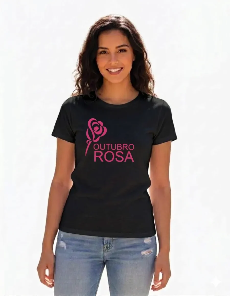 Camiseta Preta Baby Look Feminina Outubro Rosa mlc