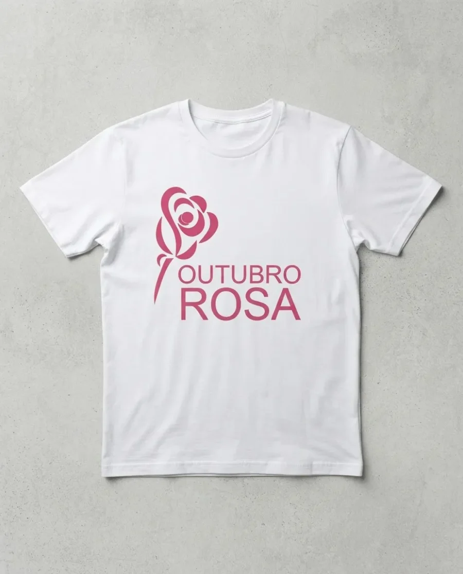 Camiseta Branca Tradicional Adulto Unissex Outubro Rosa mlc