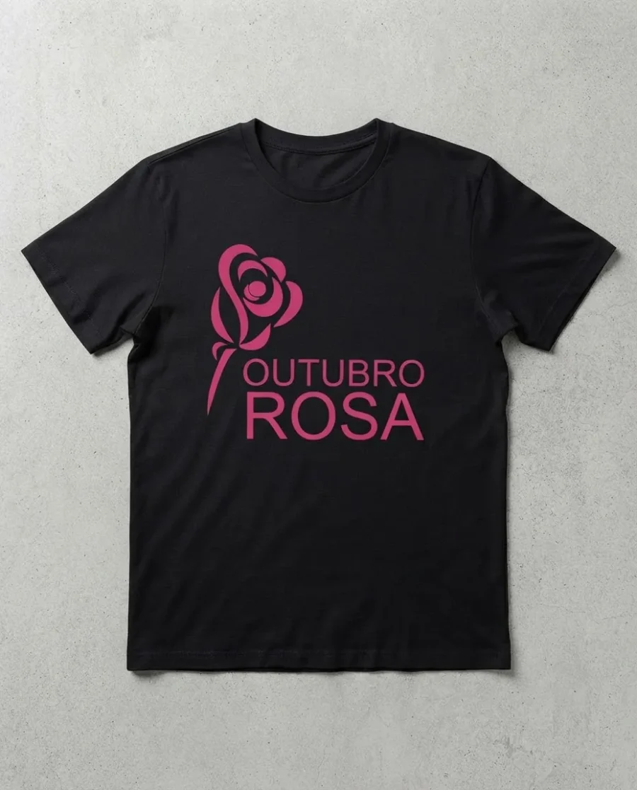 Camiseta Preta Tradicional Adulto Unissex Outubro Rosa mlc