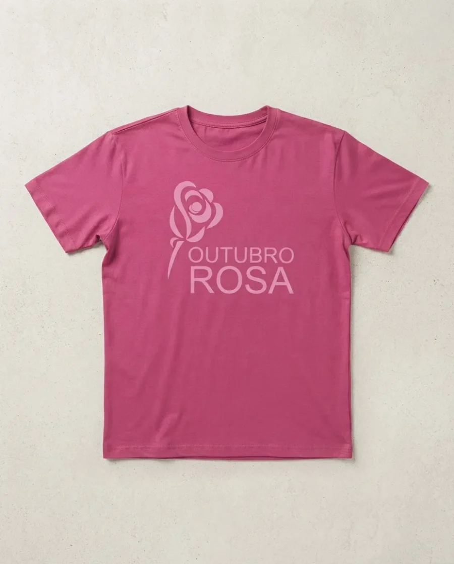 Camiseta Rosa Logo Rosa Tradicional Adulto Unissex Outubro Rosa mlc
