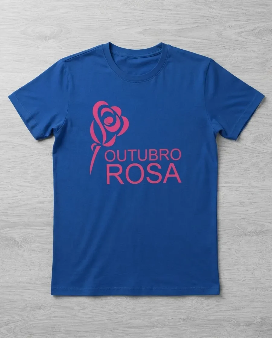 Camiseta Azul Baby Look Feminina Outubro Rosa mlr