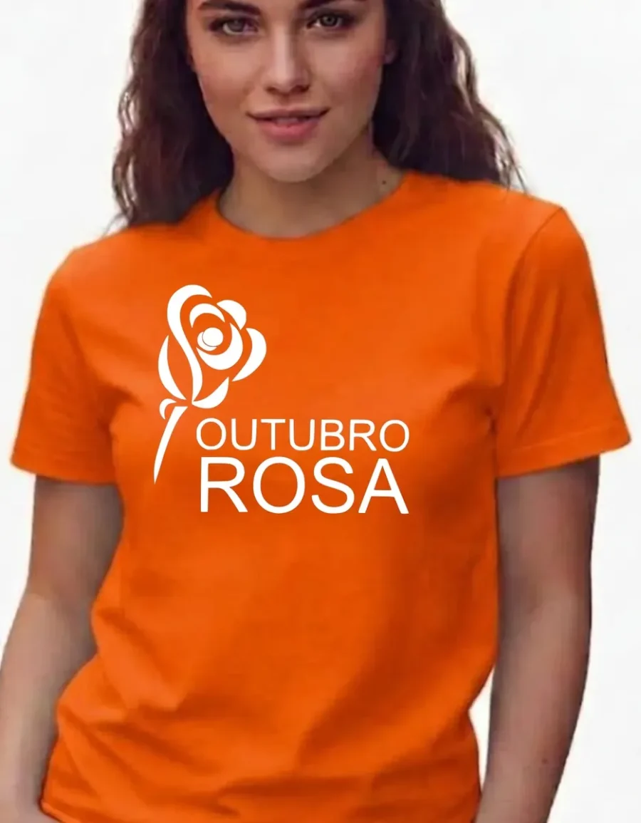 Camiseta Laranja Baby Look Feminina Outubro Rosa spe