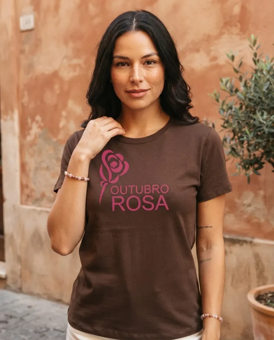 Camiseta Marrom Baby Look Feminina Outubro Rosa mlc