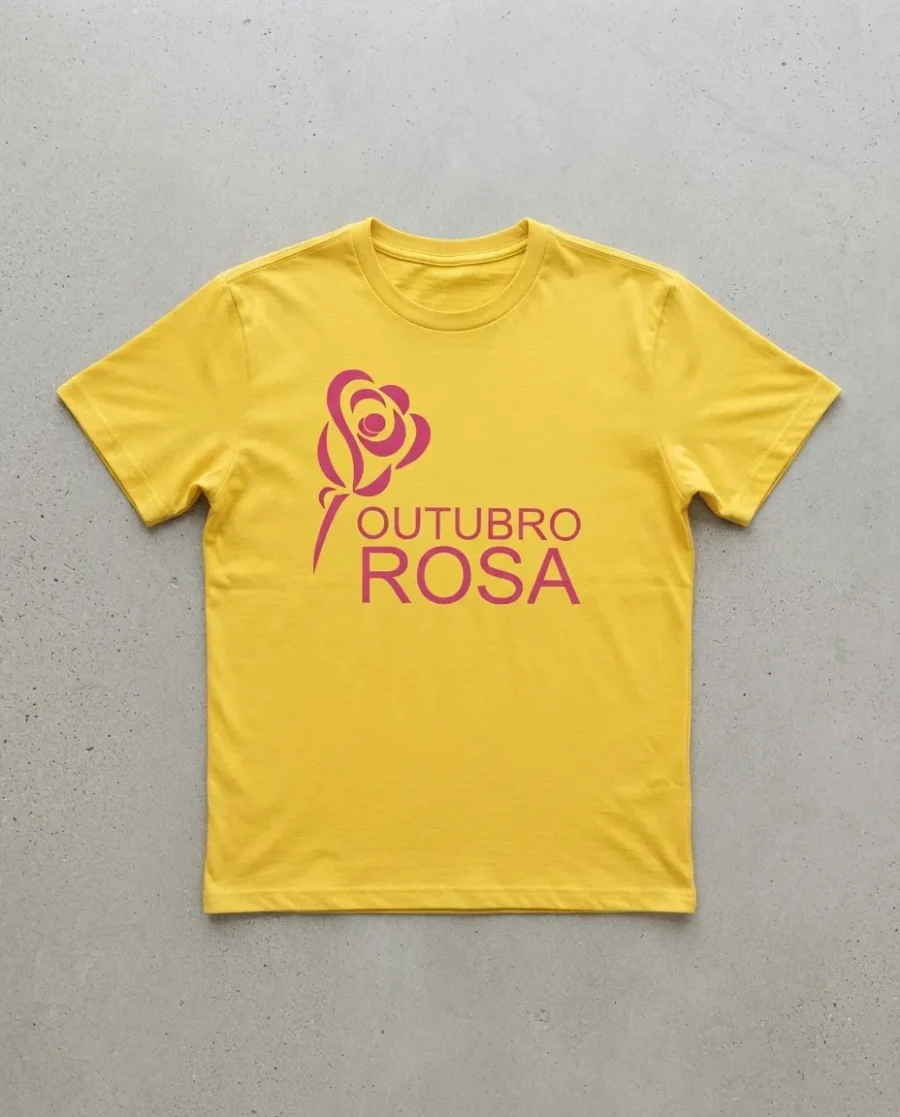 Camiseta Amarela Tradicional Adulto Unissex Outubro Rosa mlc