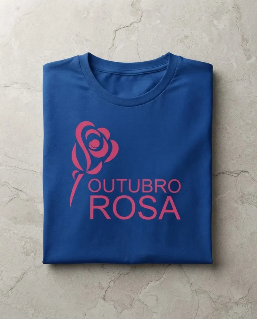 Camiseta Azul Tradicional Adulto Unissex Outubro Rosa mlc